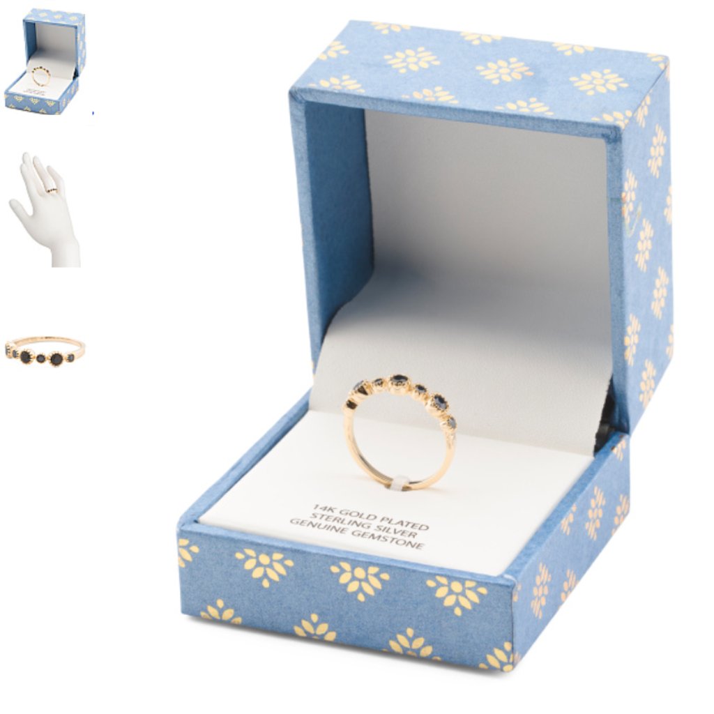 New Shivam Gold Plated Black Spinel Ring Boxed Gold / Black Size 8